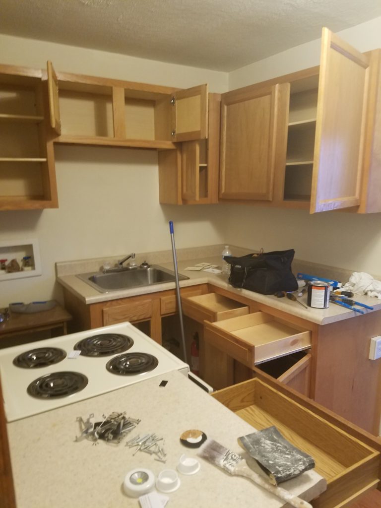 Open cabinets for ozone odor removal treatment. Huntington WV